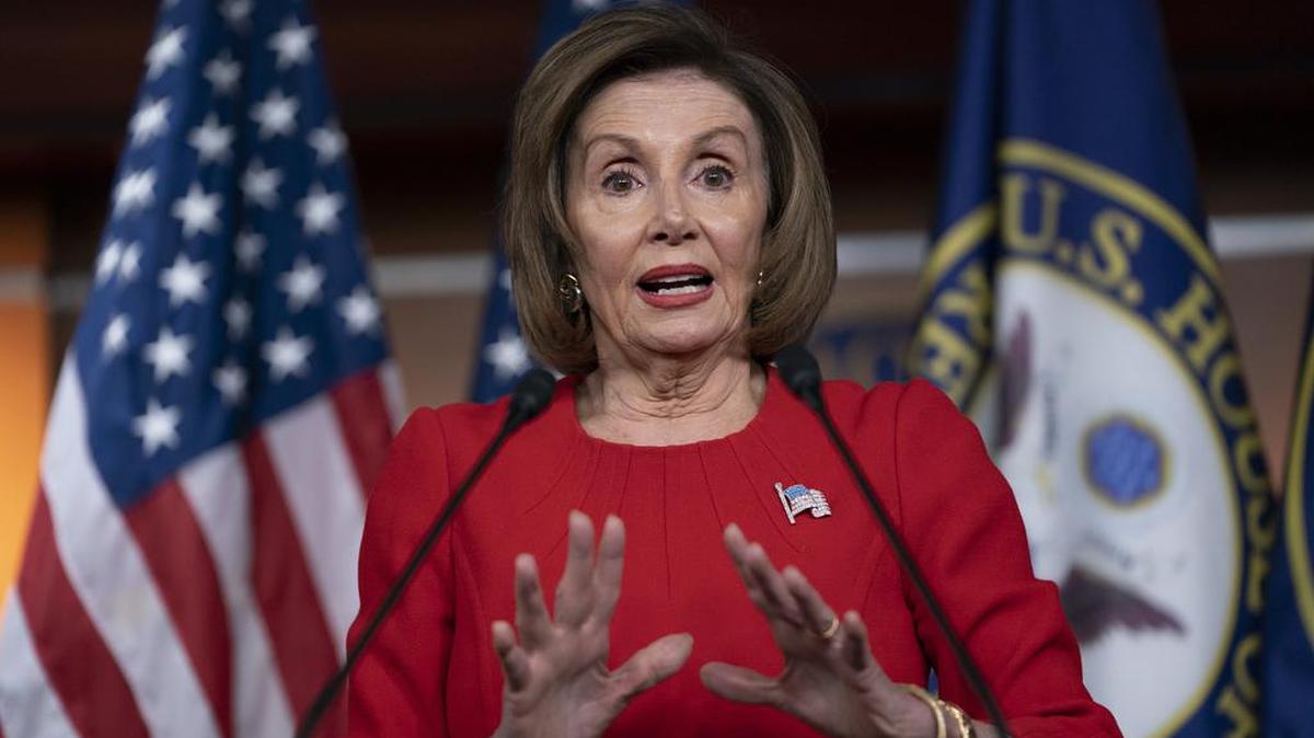 Speaker of the House Nancy Pelosi, D-San Francisco, talks to reporters on the morning after the first public hearing in the impeachment probe of President Donald Trump on his effort to tie U.S. aid for Ukraine to investigations of his political opponents, on Capitol Hill in Washington, Thursday, Nov. 14, 2019.