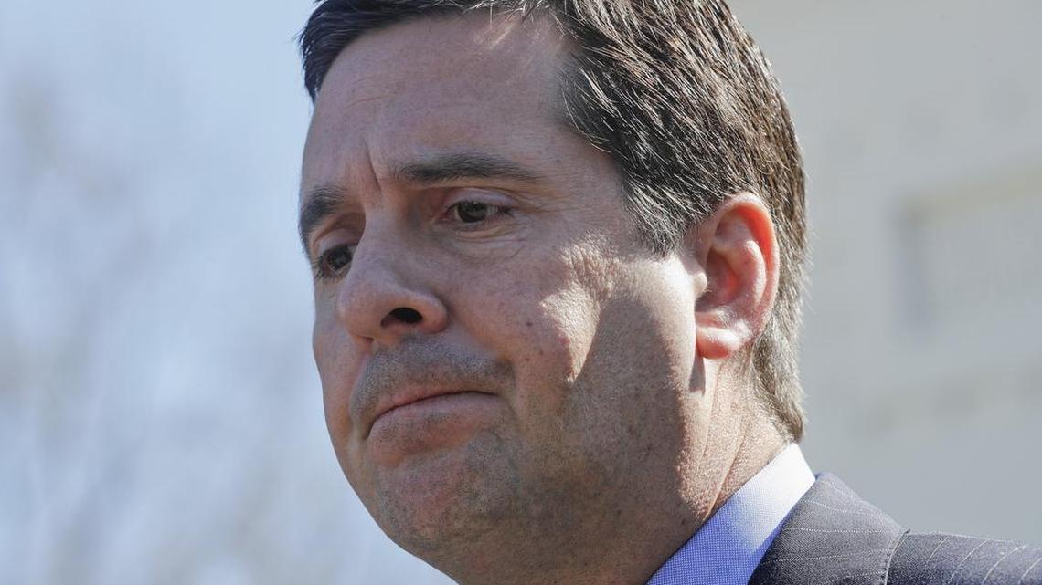 In this Wednesday, March 22, 2017, file photo, House Intelligence Committee Chairman Rep. Devin Nunes, R-Calif., pauses while meeting with reporters outside the White House in Washington following a meeting with President Donald Trump.