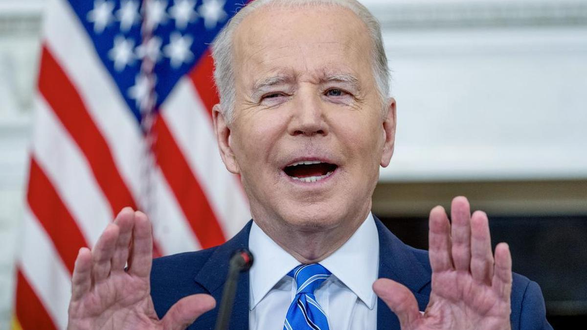 President Joe Biden speaks during a meeting with private sector CEOs about the economy at the White House.