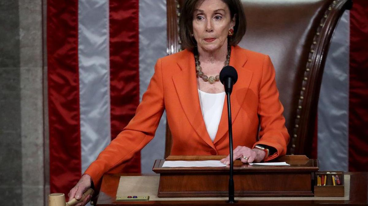 Speaker of the House Nancy Pelosi, the Democrat from San Francisco, gavels the close of a vote by the U.S. House of Representatives on a resolution formalizing the impeachment inquiry centered on U.S. President Donald Trump October 31, 2019 in Washington, DC.