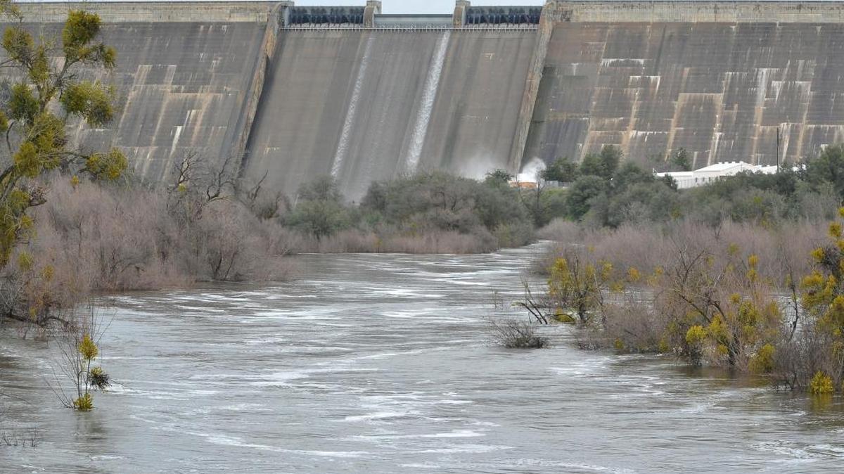 Millerton Lake water cascades from the spillway of Friant Dam into the San Joaquin River on Feb. 10, 2017.