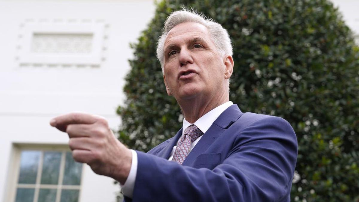 House Minority Leader Kevin McCarthy, R-Bakersfield, speaks to the press after a meeting with U.S. President Joe Biden and congressional leaders at the White House in Washington, on Tuesday.