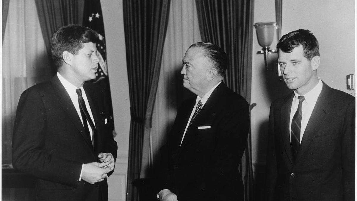 J. Edgar Hoover, center, with John F. Kennedy, left, and Robert Kennedy.
