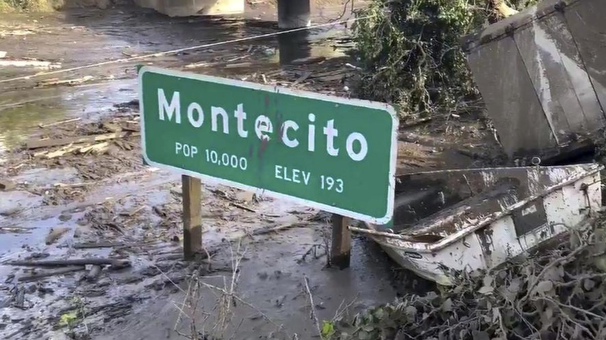 This Monday, Jan. 15, 2018 file image from video provided by the Santa Barbara County Fire Department shows U.S. Highway 101 freeway remaining underwater as cleanup crews work to clear the roads throughout Montecito, Calif., following the deadly mudflow and flooding on Jan. 9. On Tuesday, March 5, 2019, the Santa Barbara County Sheriff's Office ordered about 3,000 residents to evacuate ahead of a new storm expected to hit areas scarred by wildfires, including parts of Montecito hit by a disastrous debris flow just over a year ago. (Mike Eliason/Santa Barbara County Fire Department via AP, File)