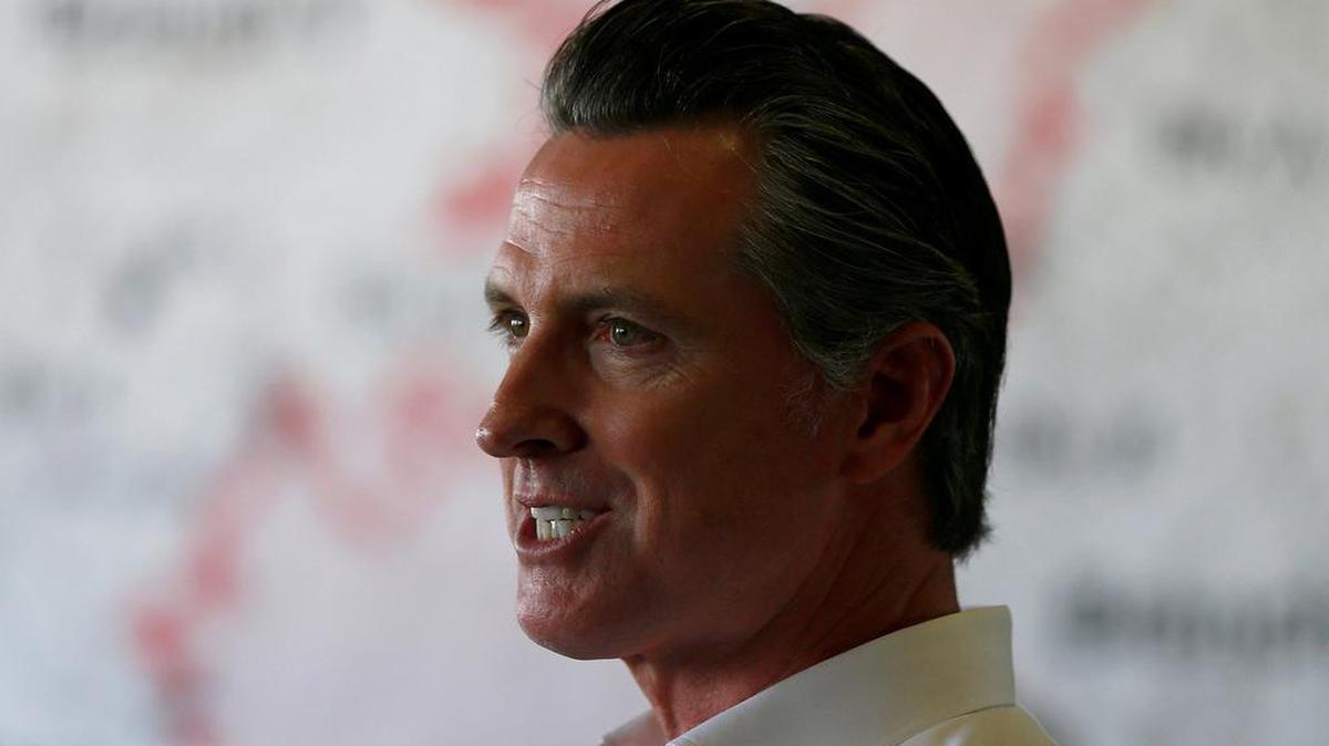 Gov. Gavin Newsom speaks with reporters in Healdsburg after surveying Kincade fire devastation in Sonoma County on October 25, 2019.