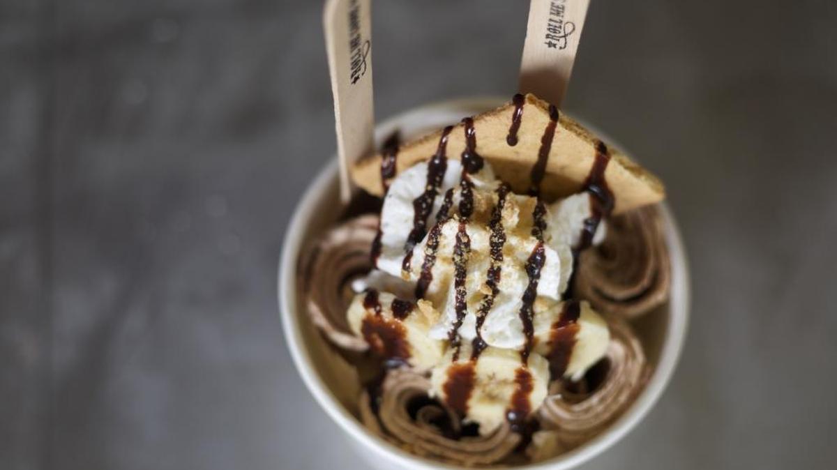 Rolled ice cream made with Nutella is a popular creation from Roll Me Some.