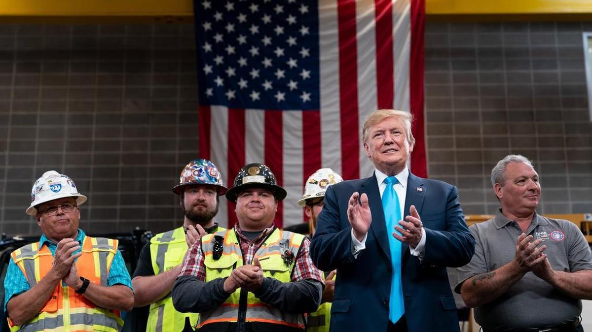 President Donald Trump during a visit to the the International Union of Operating Engineers training center in Crosby, Texas, April 10, 2019. Trump was visiting Texas to raise money and sharpen his anti-immigration message for his own White House re-election campaign next year.