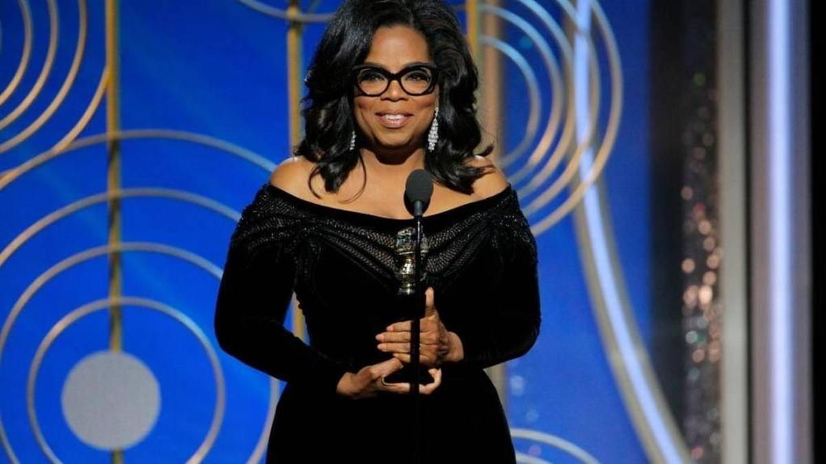 This image released by NBC shows Oprah Winfrey accepting the Cecil B. DeMille Award at the 75th Annual Golden Globe Awards in Beverly Hills on Sunday.