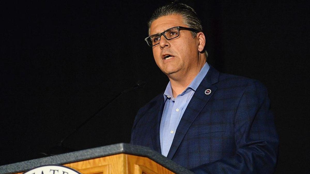 Fresno State President Joseph Castro gives an introduction before holding a May 2018 forum to answer questions by the public about how the university handled tweets by professor Randa Jarrar.