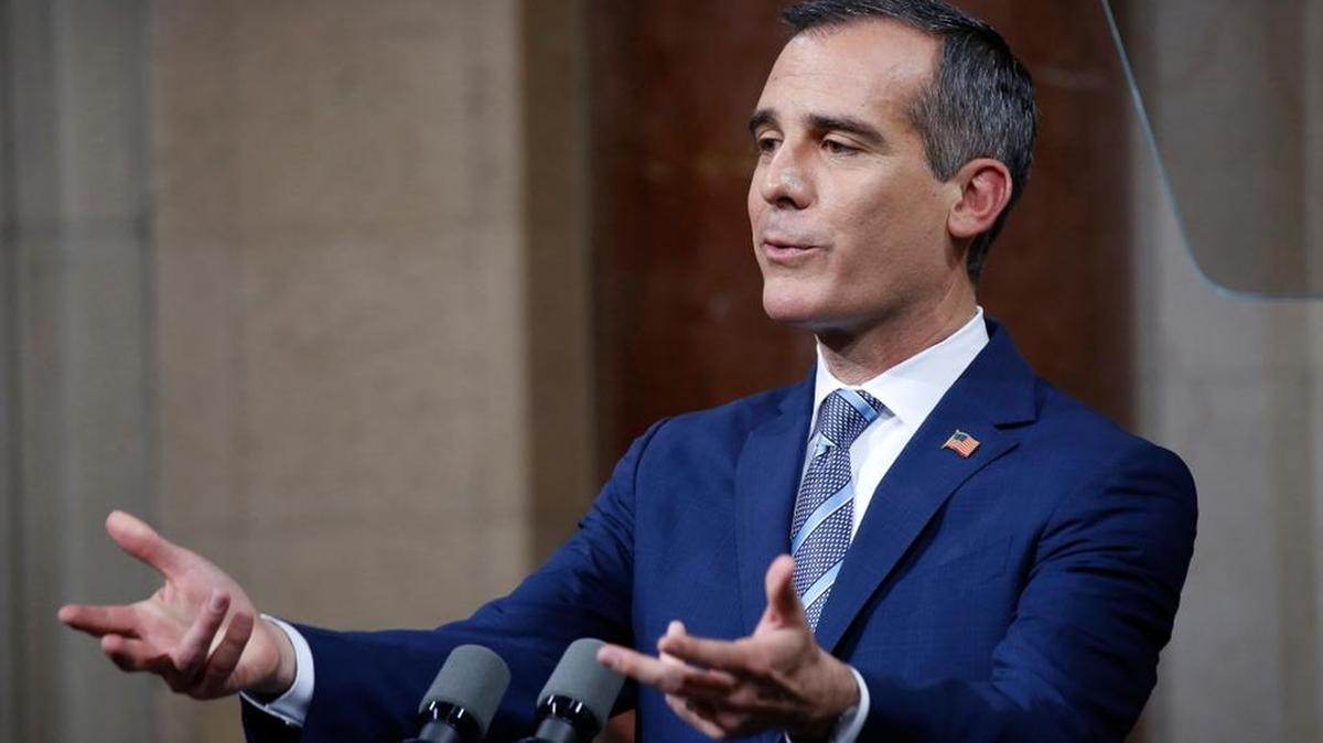 Mayor Eric Garcetti delivers his State of the City address in the Los Angeles City Hall council chamber on April 16. Garcetti is the mayor of one of the most religiously diverse cities in the nation.