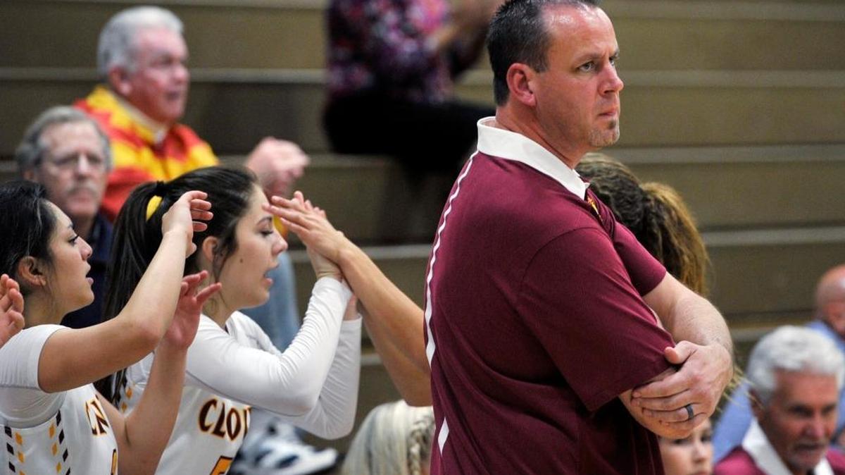Clovis West High coach Craig Campbell watches as his Golden Eagles work toward what was an eventual 101-9 victory over Chavez-Stockton during the first round of the Nike Central Valley Showdown on Dec. 3, 2015. The Golden Eagles one-upped that 23 days later by beating Rivera-Los Angeles 114-9, despite liberal substitutions that limited the minutes played by their starters.