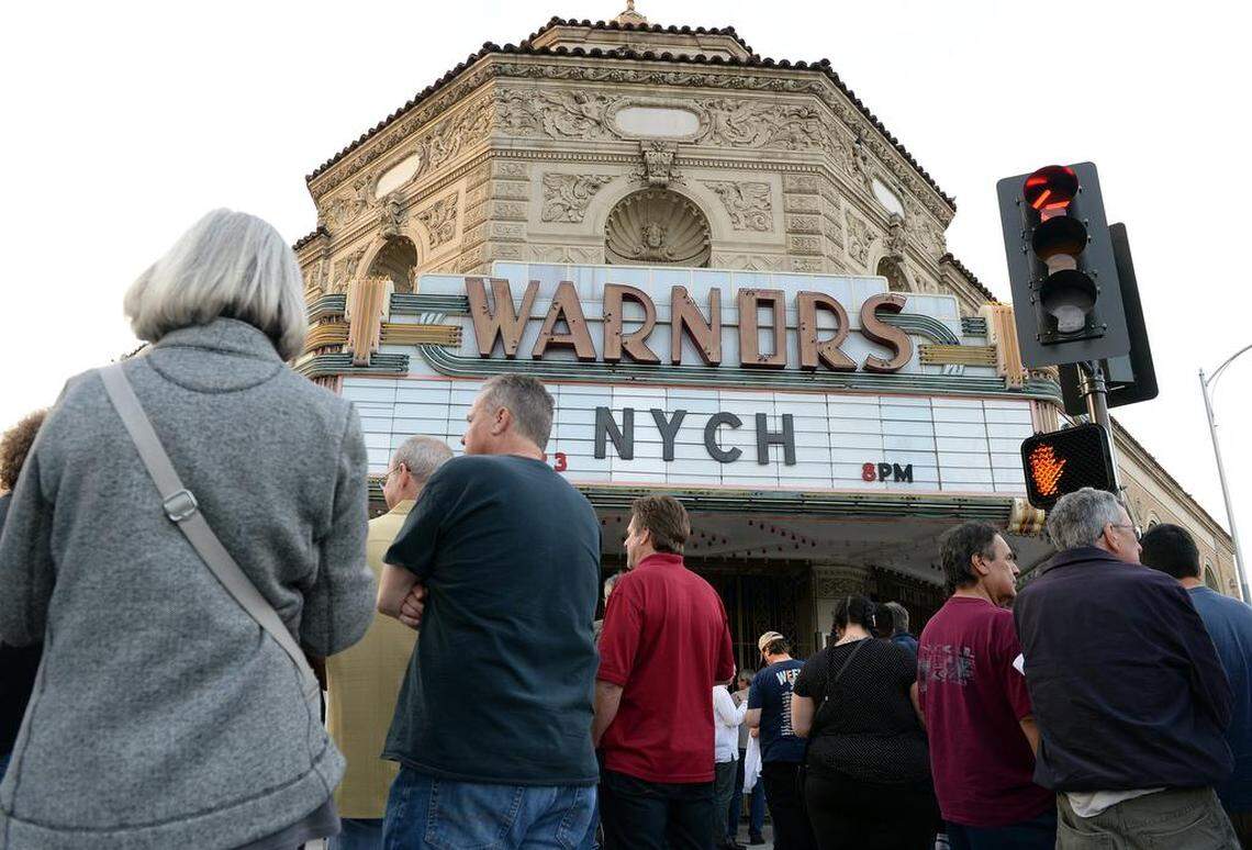 Fans wait to pick up their will call tickets outside Warnors Theatre on the first night of the Neil Young and Crazy Horse concert on Tuesday, May 1, 2018. Young and Crazy Horse last performed together in 2014.