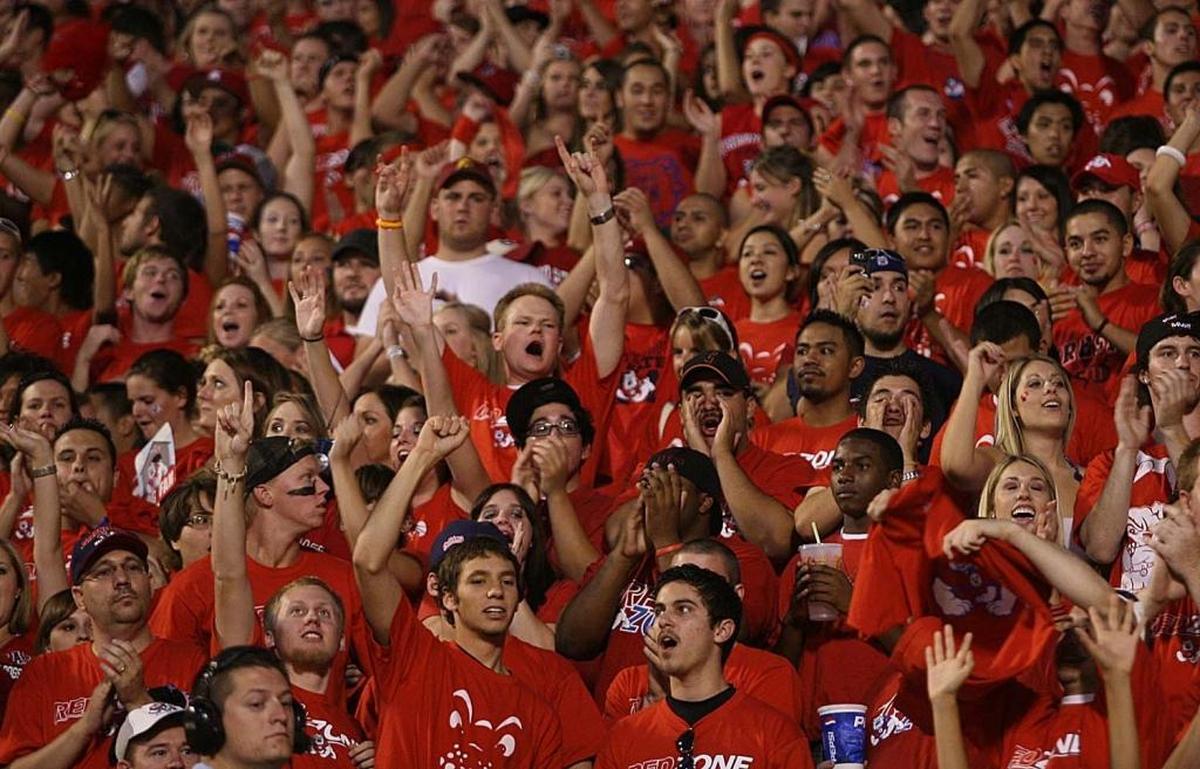 Fresno State fans give a roar as the Bulldogs enter the stadium for a 2008 game against Wisconsin that drew a sellout crowd to Bulldog Stadium.