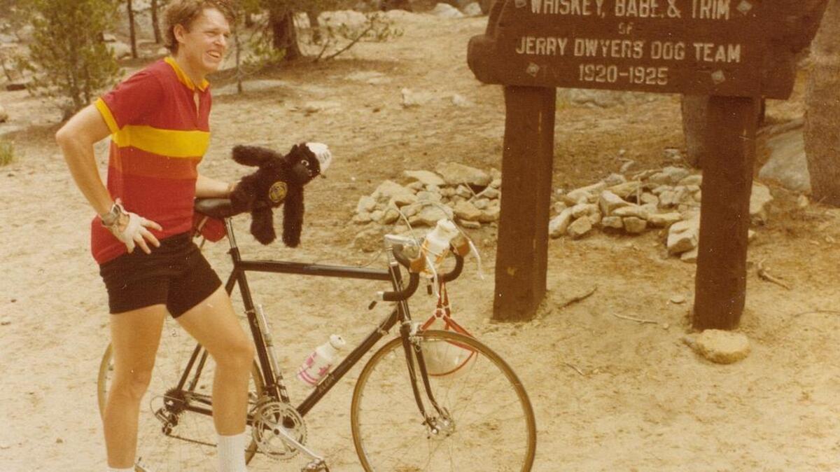 Larry Hendrickson, the first to reach the summit of 9,175-foot Kaiser Pass during the inaugural Climb to Kaiser in 1977, poses with his stuffed gorilla prize. Fresno’s signature endurance sports event holds its 40th edition Saturday.