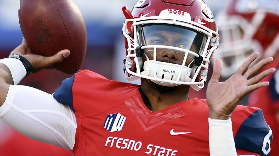 Fresno State quarterback Marcus McMaryion warms up before the game against the Nevada Wolfpack on Saturday, Sept. 30, 2017, in Fresno. In the final minutes leading up to the 7 p.m. kickoff, the ex-Dinuba High star and Oregon State transfer was announced as the starter.