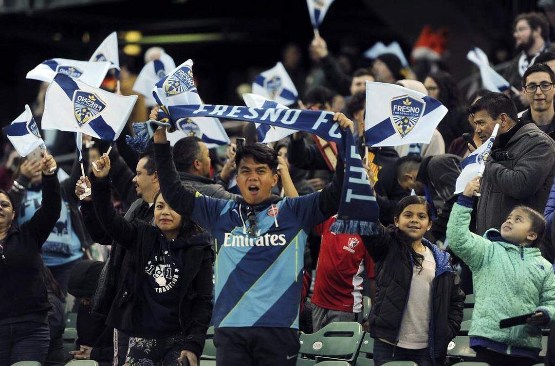 Fans show their support for Fresno Football Club Saturday, March 17, 2018 in Fresno. Las Vegas triumphed over Fresno 3-2.