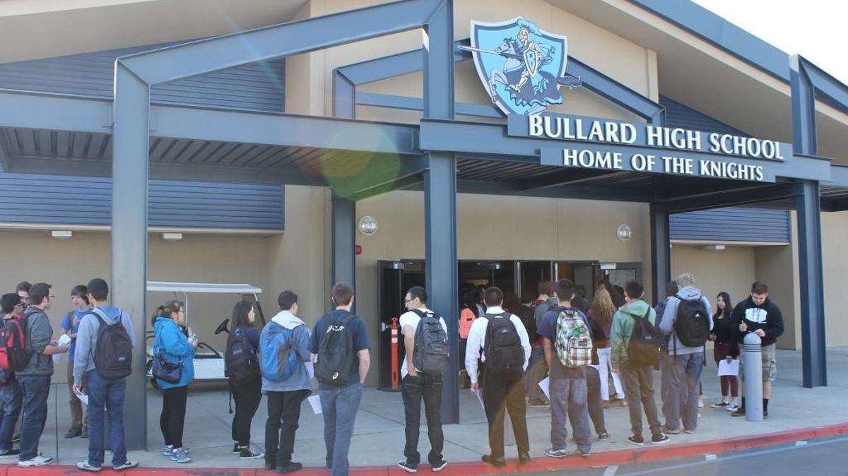 Bullard High School students line up to donate blood.