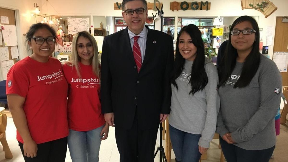 Fresno State President Joseph I. Castro meets with students who are participants in Jumpstart on campuls