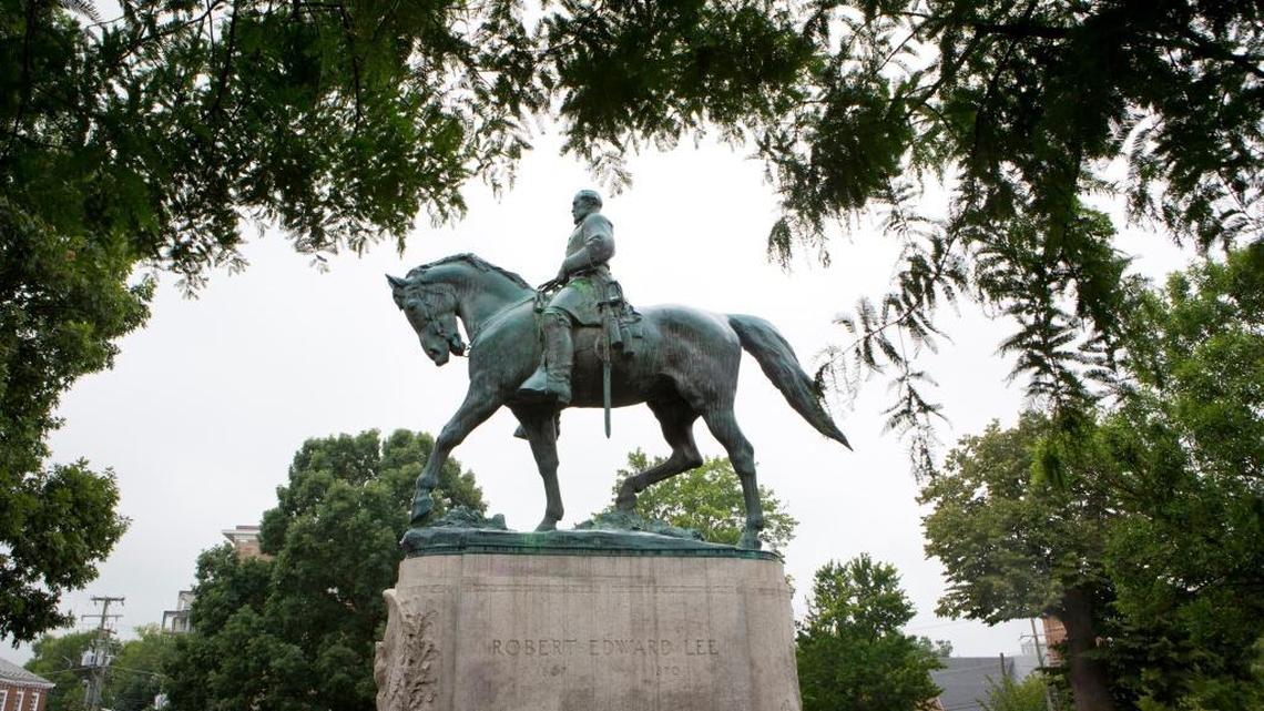 A statue of Confederate general Robert E. Lee sits in Emancipation Park, Tuesday, Aug. 15, 2017, in Charlottesville, Va.