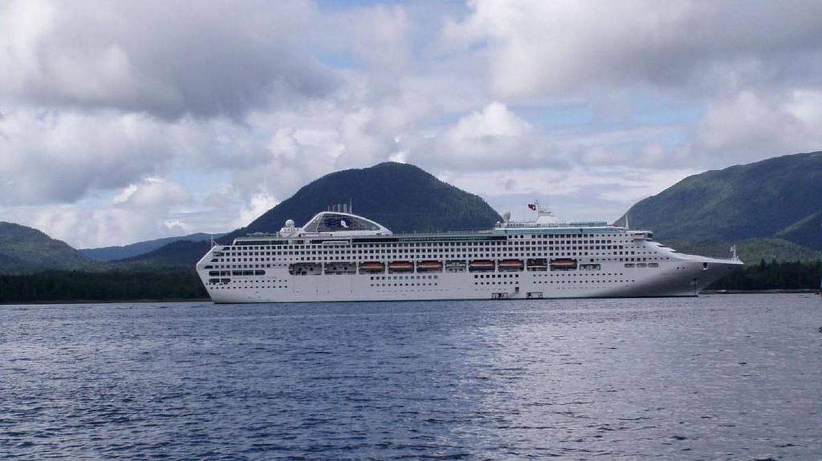 A ship sails past Ketchikan, Alaska, a popular cruise destination for ships out of Seattle and Vancouver.