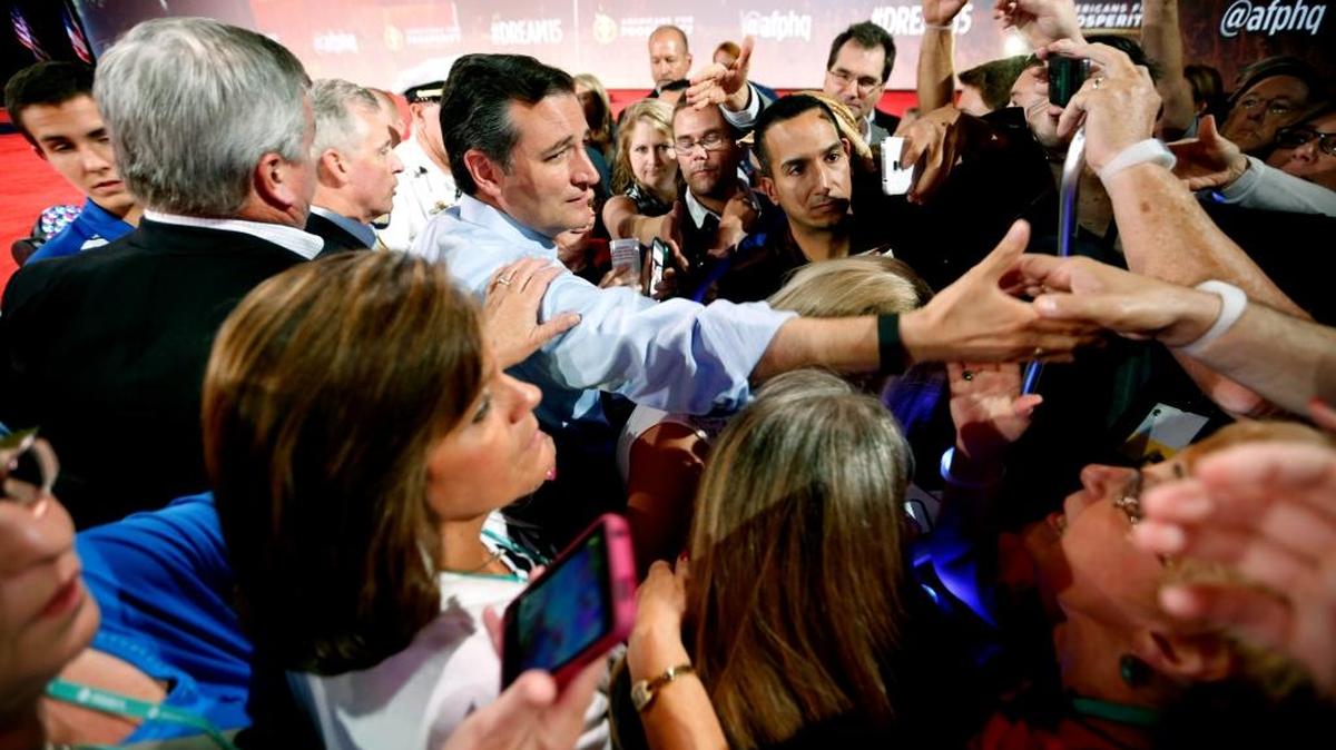 Former Republican presidential candidate, Sen. Ted Cruz, R-Texas, greets supporters after speaking at the Defending the American Dream summit hosted by Americans for Prosperity at the Greater Columbus Convention Center in Columbus, Ohio.