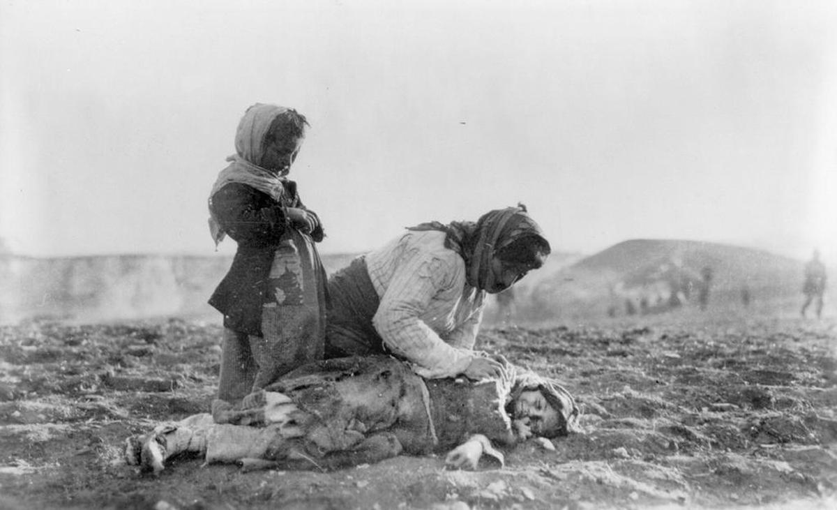 Refugees in Syria, 1915. An Armenian child dead in the fields within sight of help and safety at Aleppo. (Library of Congress/American Committee for Relief in the Near East)