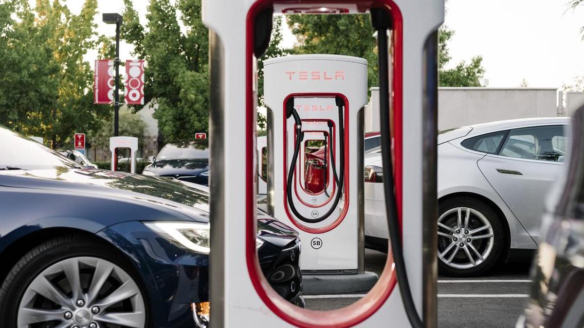A Tesla supercharging station in Mountain View, Calif.