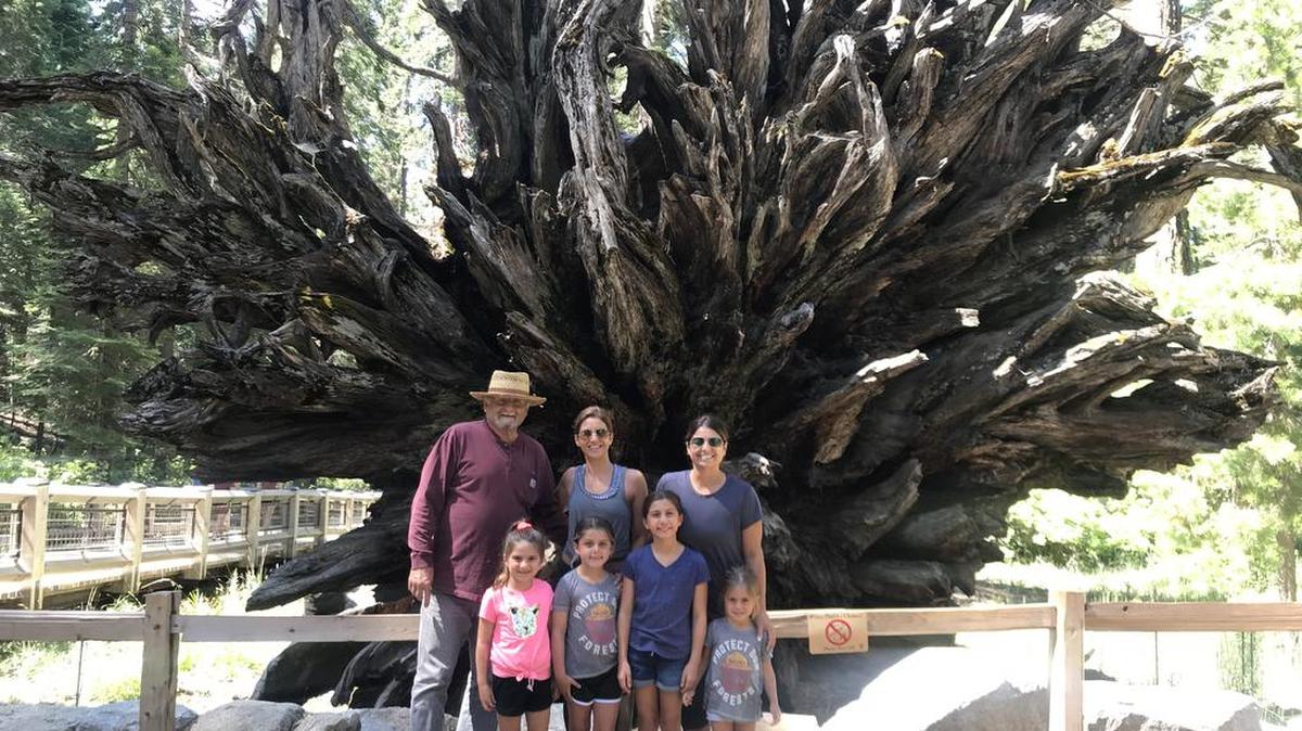 Jill Simonian, center, on a trip to the Monarch Grove of sequoias in Yosemite National Park with her daughters, dad, sister and nieces.