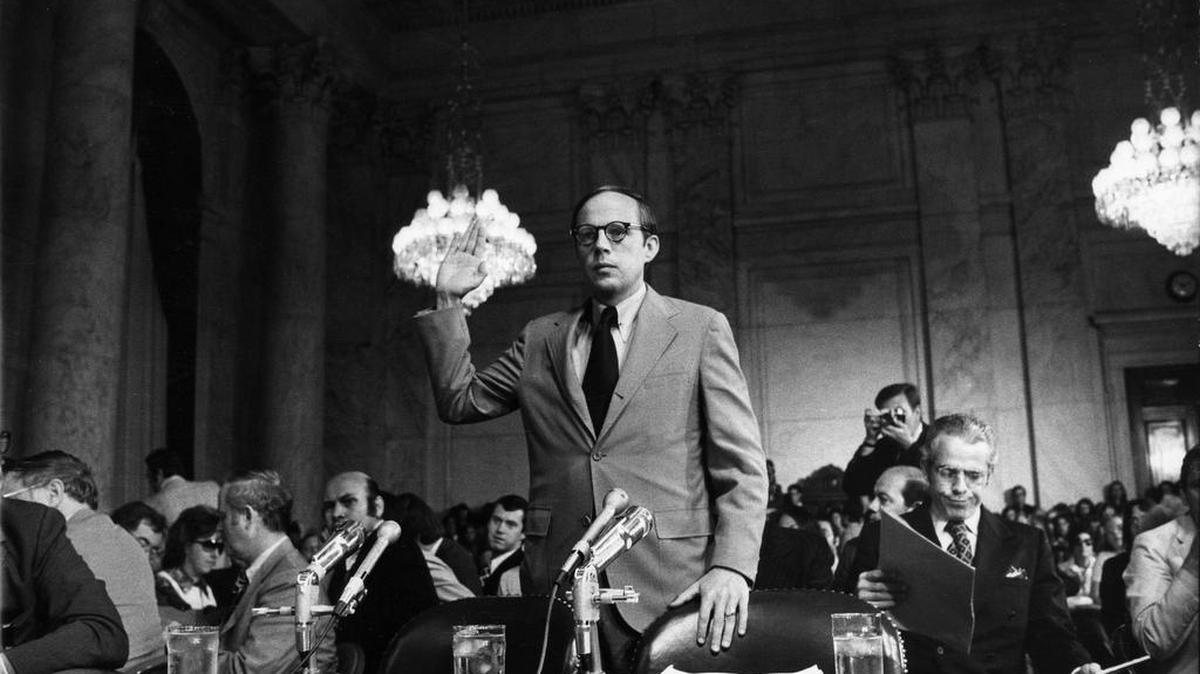 John Dean III is sworn in before testifying to the Senate Watergate Committee in Washington, June 25, 1973. President Trump referenced Dean, who served as President Richard Nixon’s White House counsel, in a tweet defending his current White House counsel, Donald F. McGahn II.