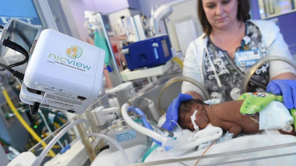 One of Valley Children's NICView cameras trained on Davion Williams, 29-months, tended to by nurse Tara Pruett in the NICU, allows family to view him on their cellphone, when they’re away from the hospital. Danielle Shapazian has seen such advancements during her 40-year career.