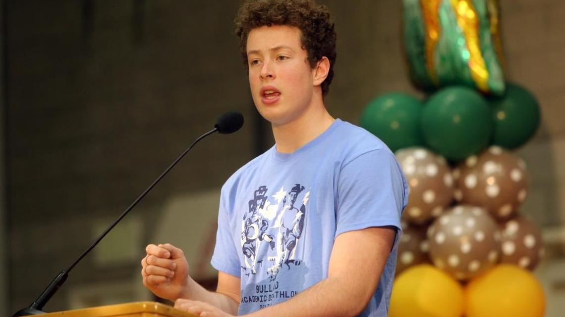 Nico Stacy-Alcántara of Bullard High School tied for first in the Team 2 Academic Decathlong speech contest.