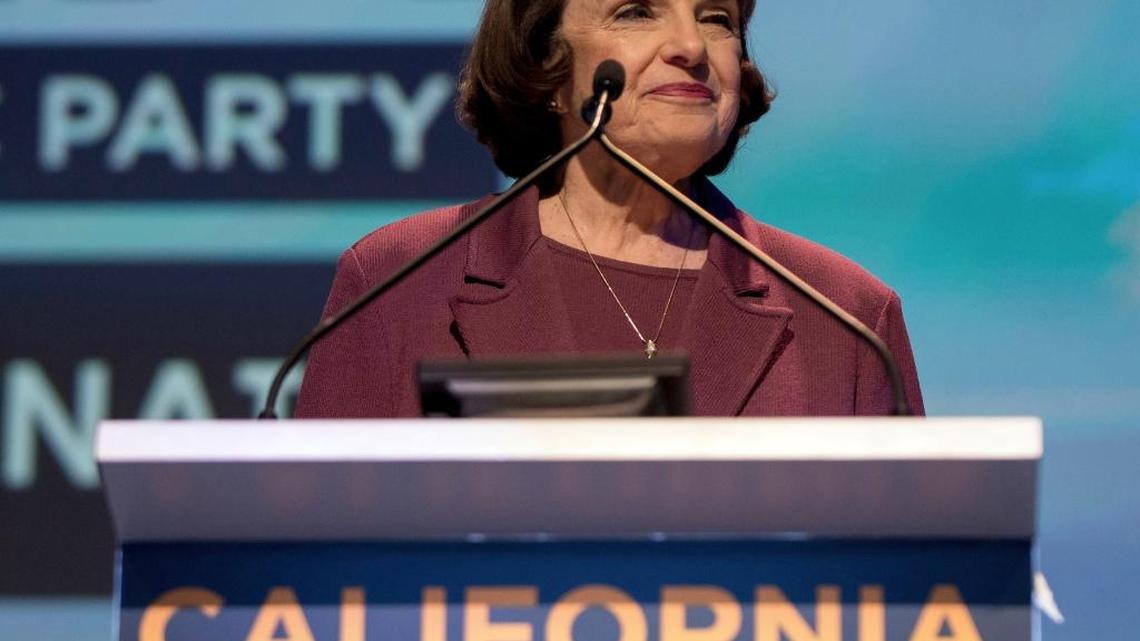 Sen. Dianne Feinstein addresses the 2018 California Democrats State Convention on Feb. 24.