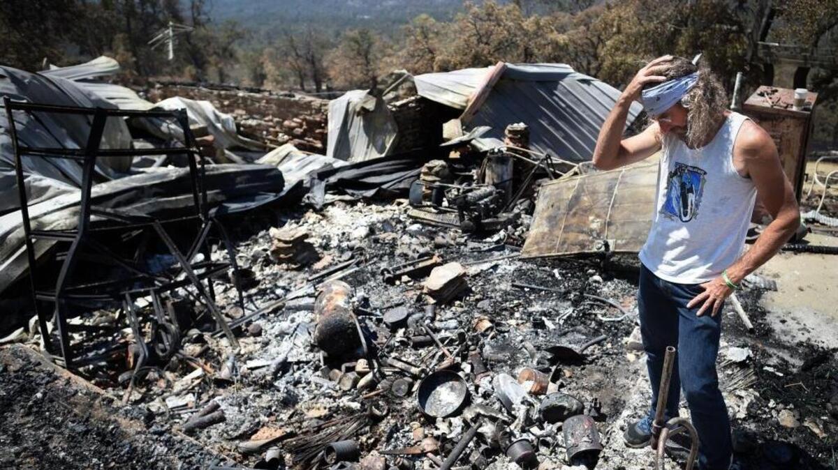 Artist John D'Arcy anguishes over the loss of his decades-old Mt. Buillon home, studio, supplies and art, to the Detwiler Fire. He said he will continue on with the support of the Mariposa community, as he visits the remote site Aug. 2.