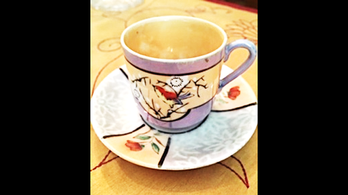 One of the porcelain cups Pauline Sahakian treasures that came from her grandparents. The cups and saucers were made in occupied Japan after World War II.