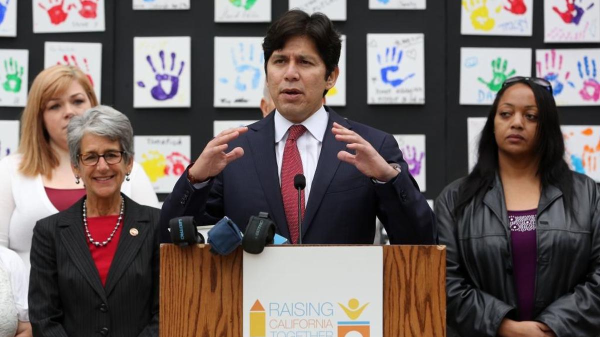Senate President Pro Tem Kevin de Leon discuss a bill to increase child-care subsidies for poor families at the Capitol in 2015. Advocates say the state needs to do more to address poverty.