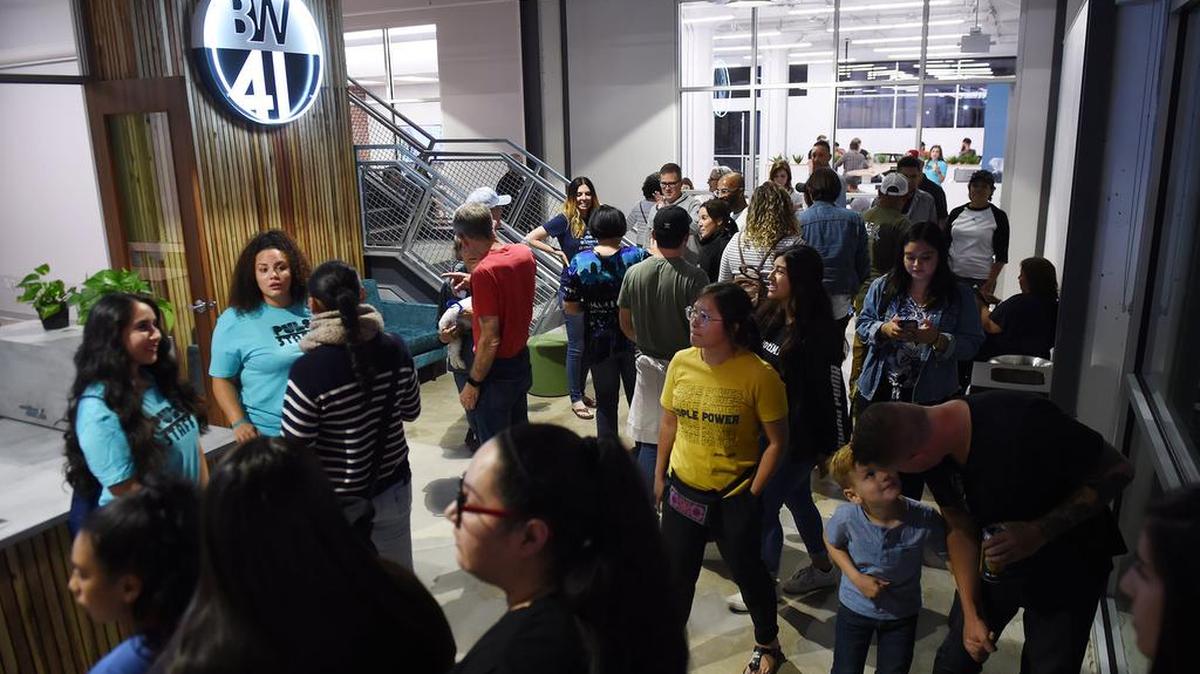 The public explores Bitwise | 41 as it’s transformed into a multilevel, pop-up event Friday, Oct. 4, 2019 in Fresno. The event was an opportunity for the public to explore the 15 murals and more in the historic building that once housed the Old Spaghetti Factory in downtown Fresno.