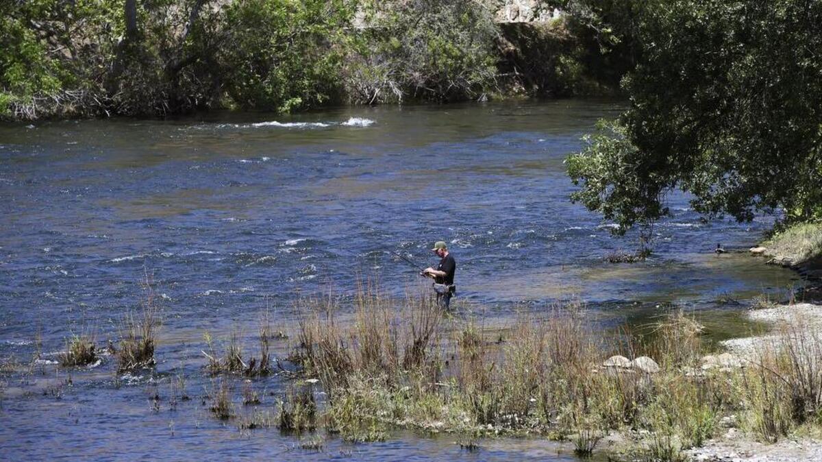 A man fishes the lower Kings River at Winton Park Sunday, May 13, 2018 near Piedra, east of Fresno.