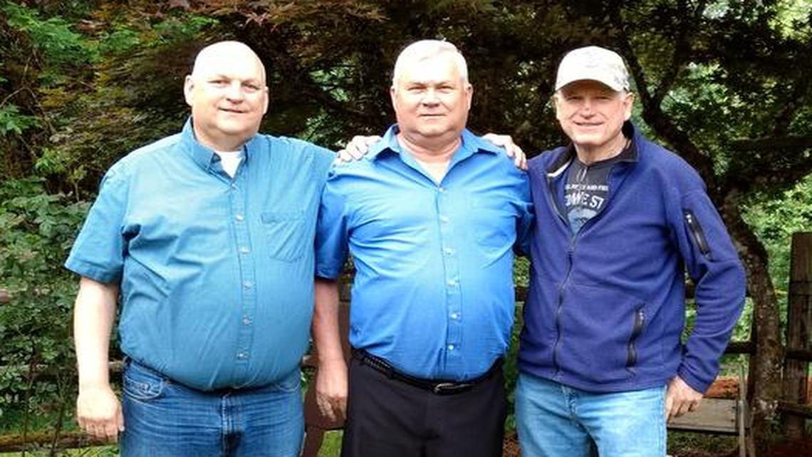 Roger and DeWayne Tiller and their newly discovered half-brother, Tim Moss, from left, met up in Oregon.
