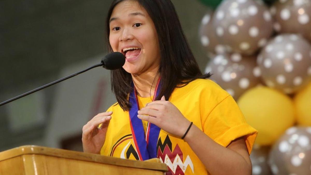 Speech gold medalist Lady Abangan of University High School spoke about setting up a children’s food charity in the Philippines at the 36th annual Fresno County Academic Decathlon.