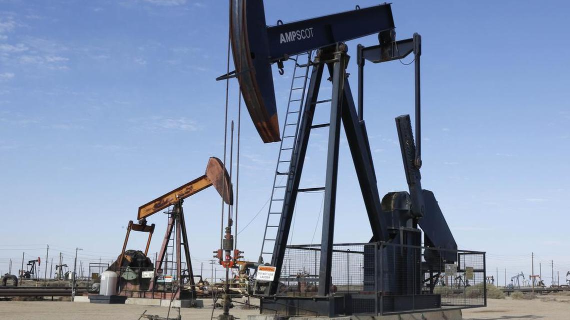 Oil pumps operate near Lost Hills in Kern County.
