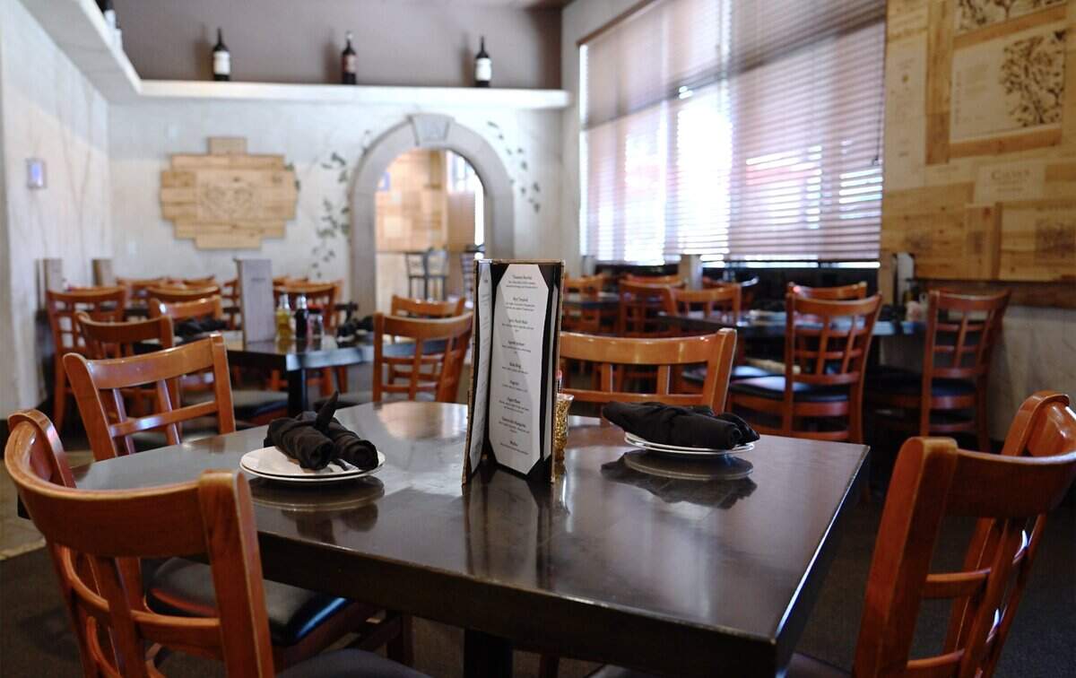 Dining tables seen at Pat Dicicco's Andiamo Ristorane Italiano, the latest property in the Diccico family, located along Shaw Avenue just east of Clovis Avenue Monday, June 29, 2026 in Clovis.
