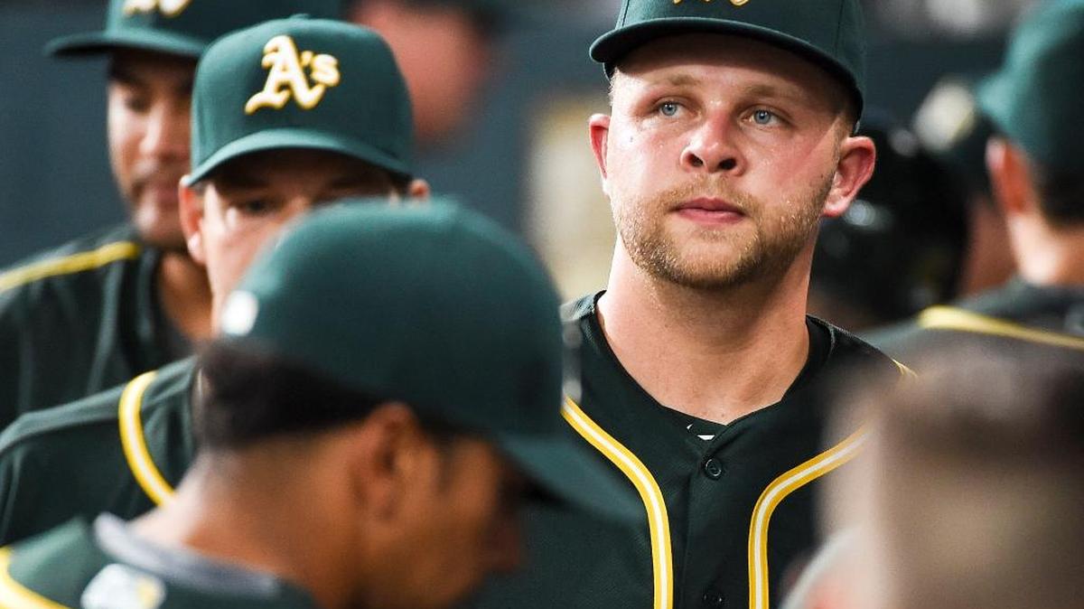 Starter Jesse Hahn, center, has taken two of the seven losses in the streak.