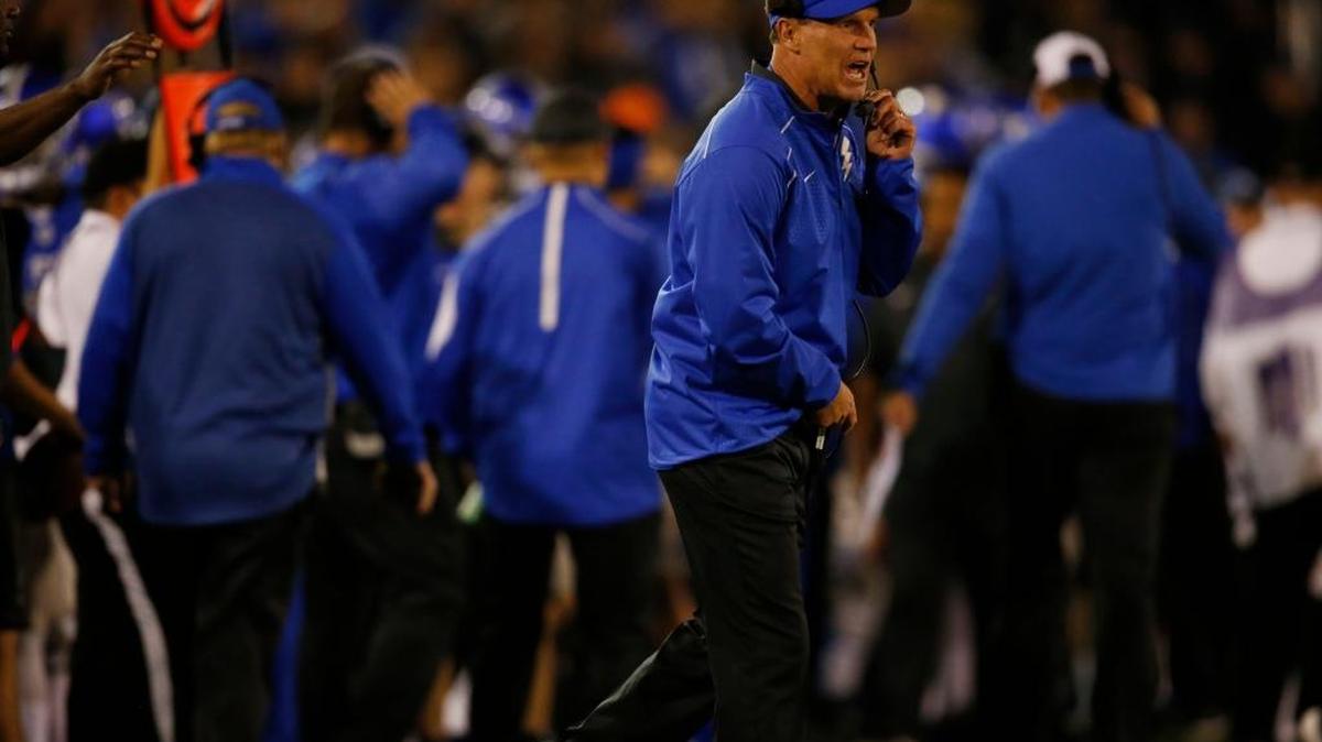Air Force Falcons head coach Troy Calhoun directs his team against the Wyoming Cowboys on Oct. 10, 2015.