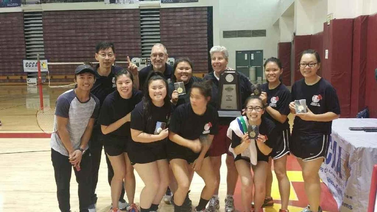 Fresno City badminton team celebrates their first state title.
