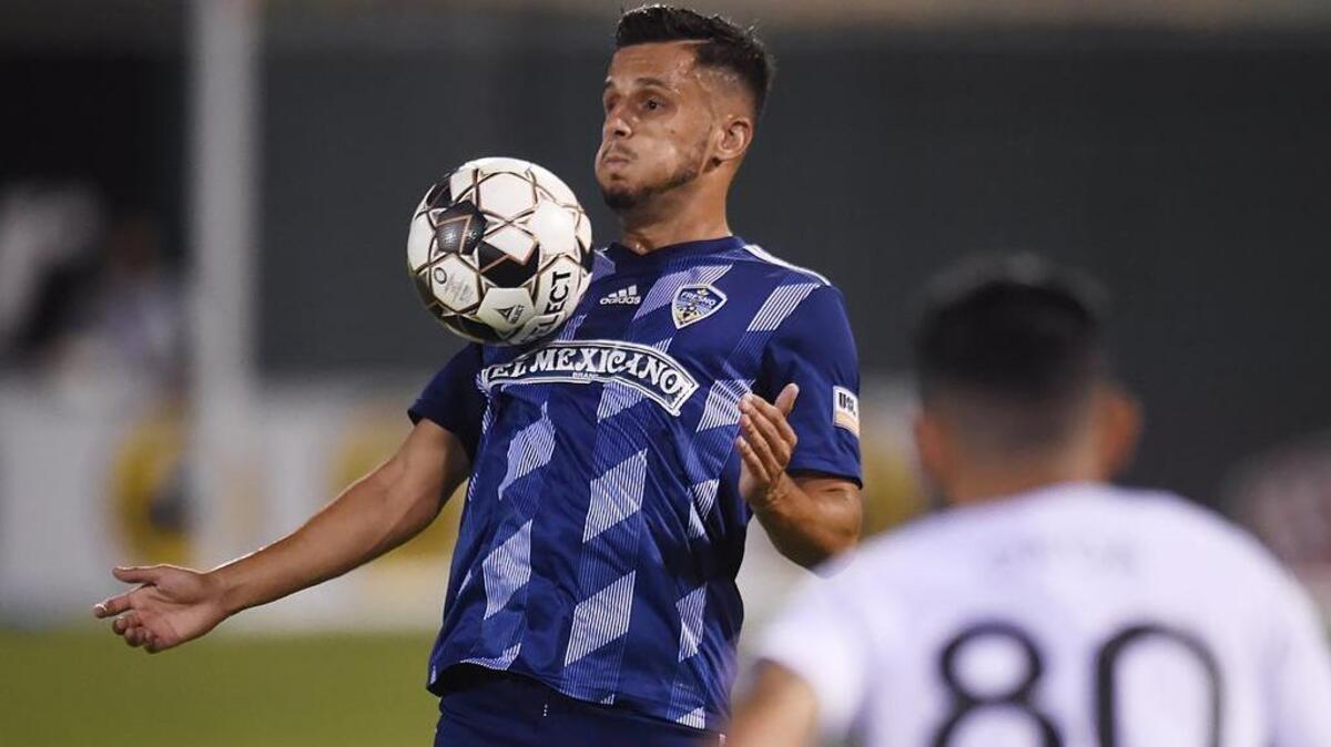 Fresno FC’s Arun Basuljevic chests a ball during Saturday night’s 2-1 win over the Portland Timbers 2 at Chukchansi Park. Basuljevic scored one of the goals.