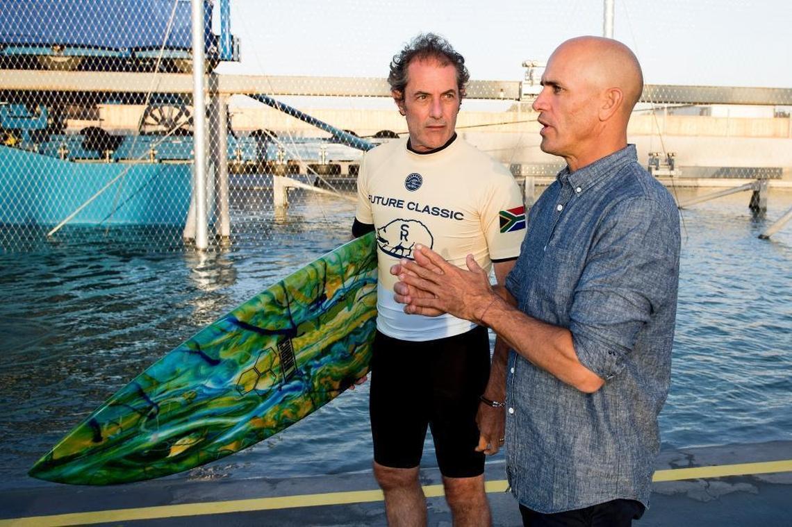 World Champions Shaun Tomson of South Africa and Kelly Slater of the USA talking at the Future Classic in Lemoore on Tuesday, Sept. 19, 2017.