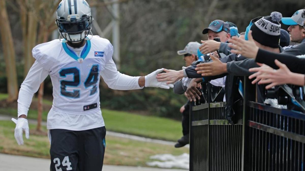 Carolina Panthers' Josh Norman arrives for practice for the NFL football team in Charlotte, N.C., Wednesday, Jan. 27, 2016.