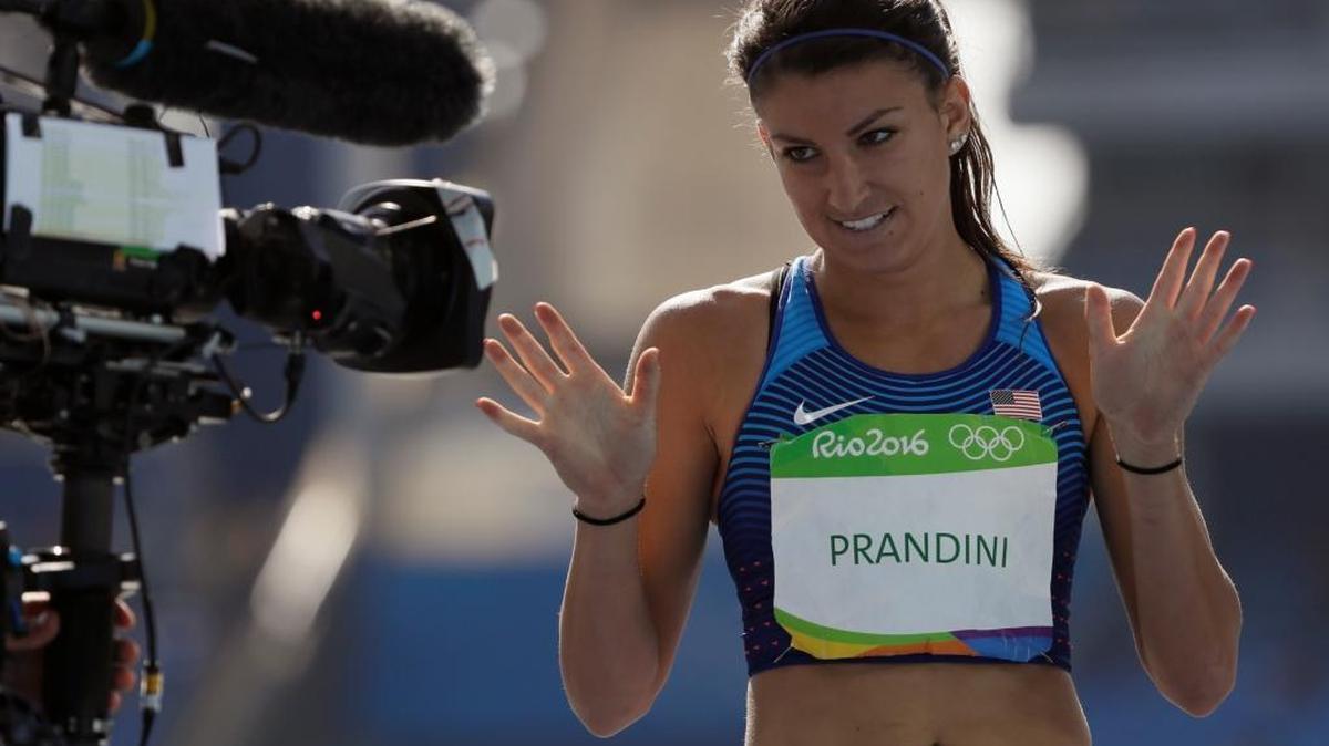 Jenna Prandini celebrates winning a women's 200-meter heat on Monday at the 2016 Summer Olympics at the Olympic stadium in Rio de Janeiro, Brazil, Monday, July 15, 2016. Prandini was a standout in track at Clovis High School.