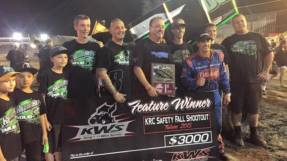 
Tyler Walker and crew in victory lane Saturday night at Thunderbowl Raceway.
