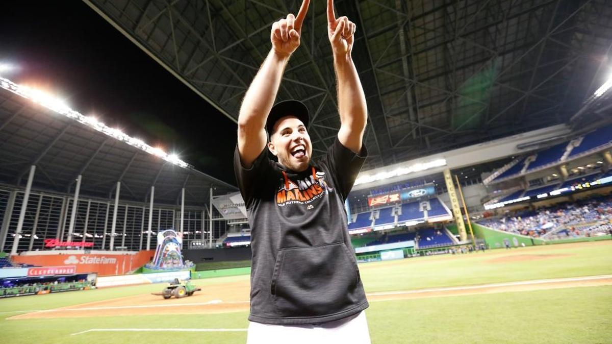 Miami Marlins starting pitcher Jose Fernandez gestures to the stands after the Marlins defeated the Los Angeles Dodgers in a baseball game Friday, Sept. 9, 2016, in Miami. Fernandez, the Marlins’ ace right-hander who escaped Cuba to become one of baseball’s brightest stars, was killed in a boating accident early Sunday, Sept. 25, 2016. He was 24.